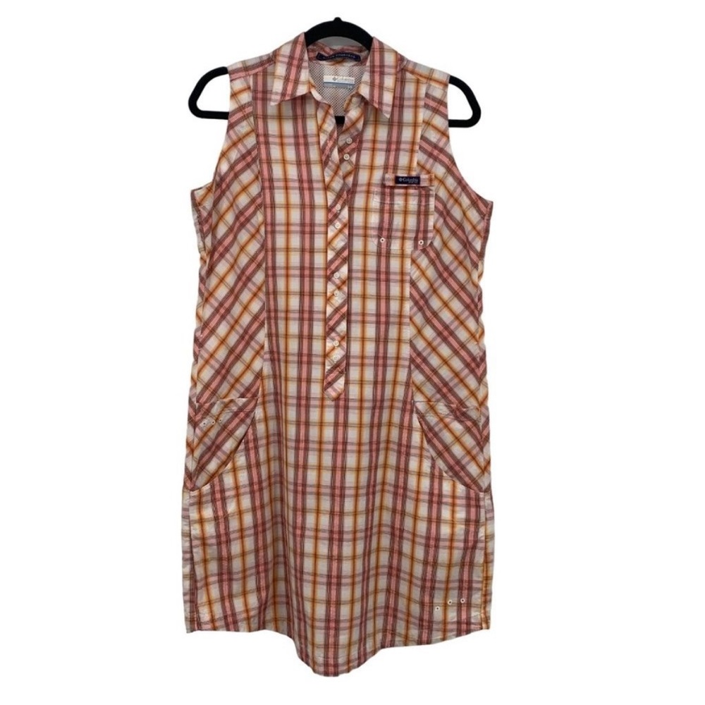 Columbia Super Bonehead Size Large Athletic Dress Peach Plaid Sleeveless Sporty